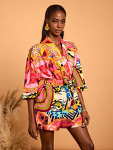 Abeille Creations Multi-Color Abstract Print Oversized Loose Spring Resort Bodysuit